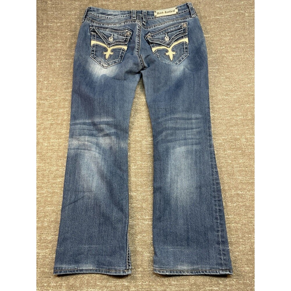 women’s Rock Revival 34 Leah Easy Boot Denim Jeans 34 Thick Stitching Cowgirl